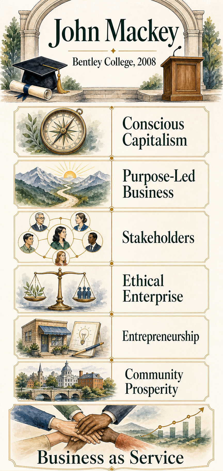 John Mackey's 2008 Bentley College commencement address infographic