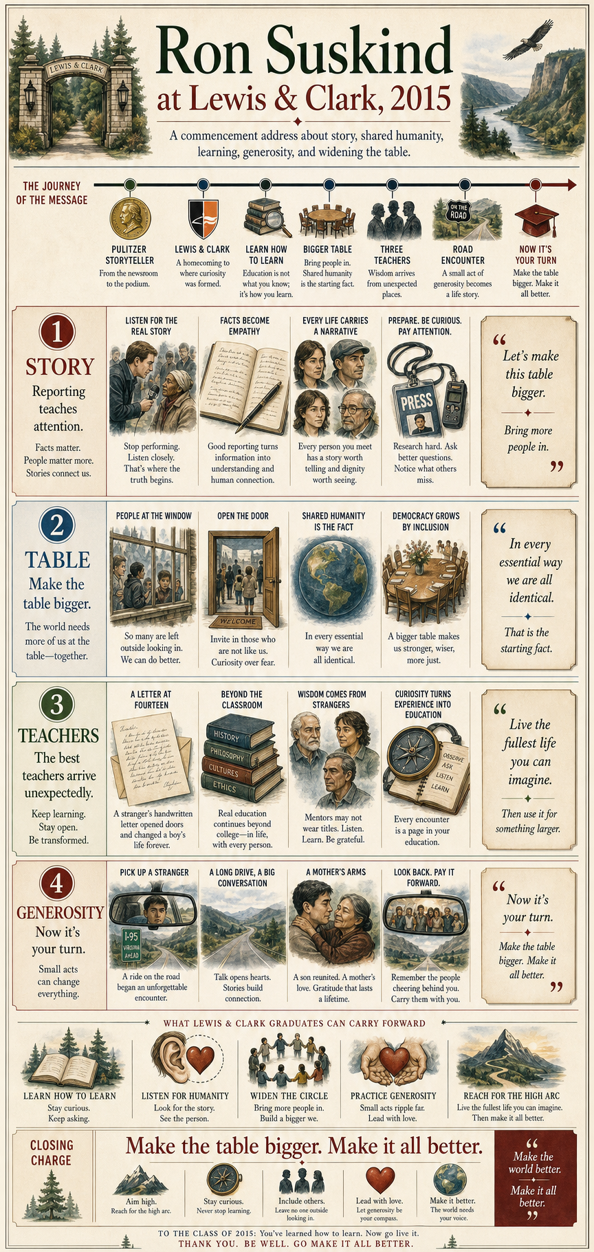 Ron Suskind's 2015 Lewis & Clark College commencement address infographic