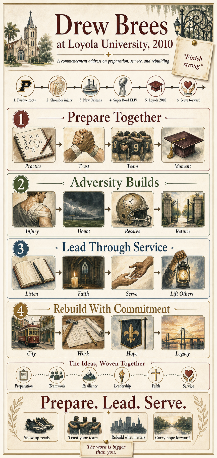 Drew Brees's 2010 Loyola University commencement address infographic
