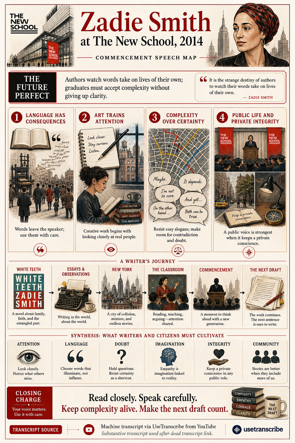 Zadie Smith's 2014 New School commencement address infographic