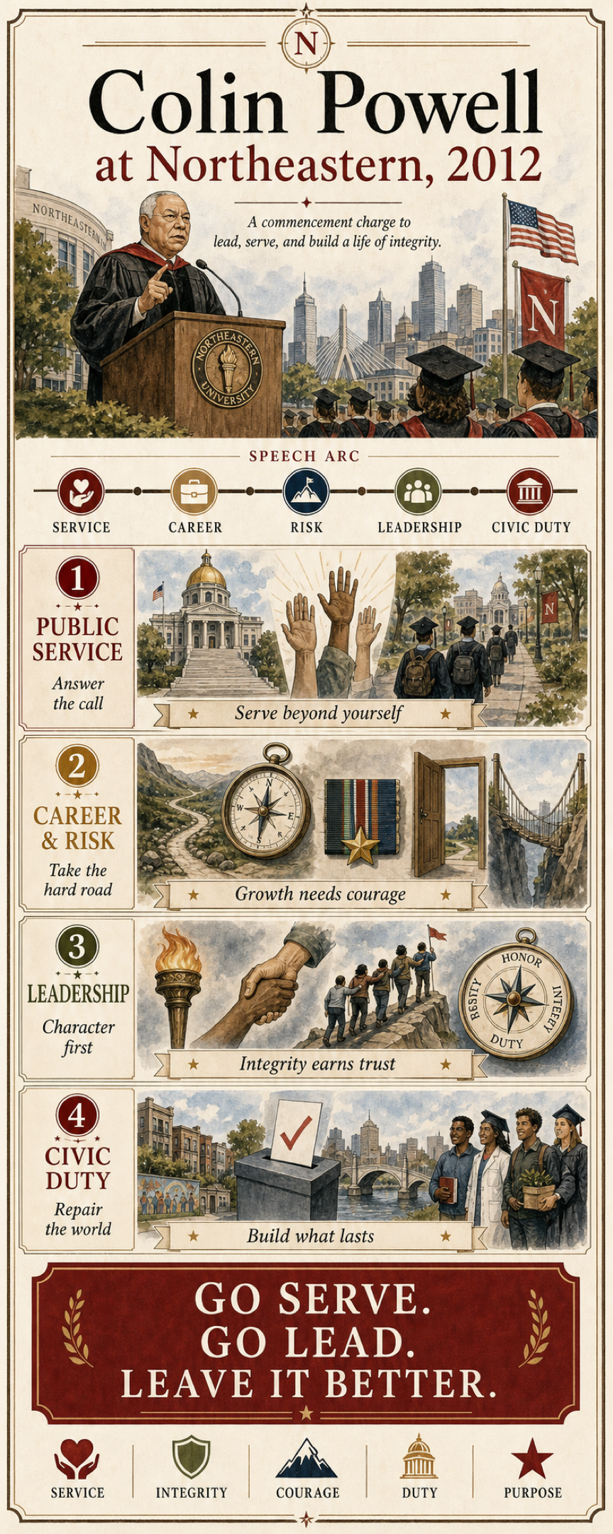 Colin Powell's 2012 Northeastern University commencement address infographic