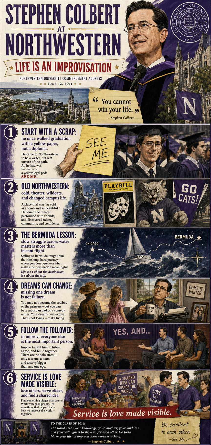 Stephen Colbert's 2011 Northwestern University commencement address infographic