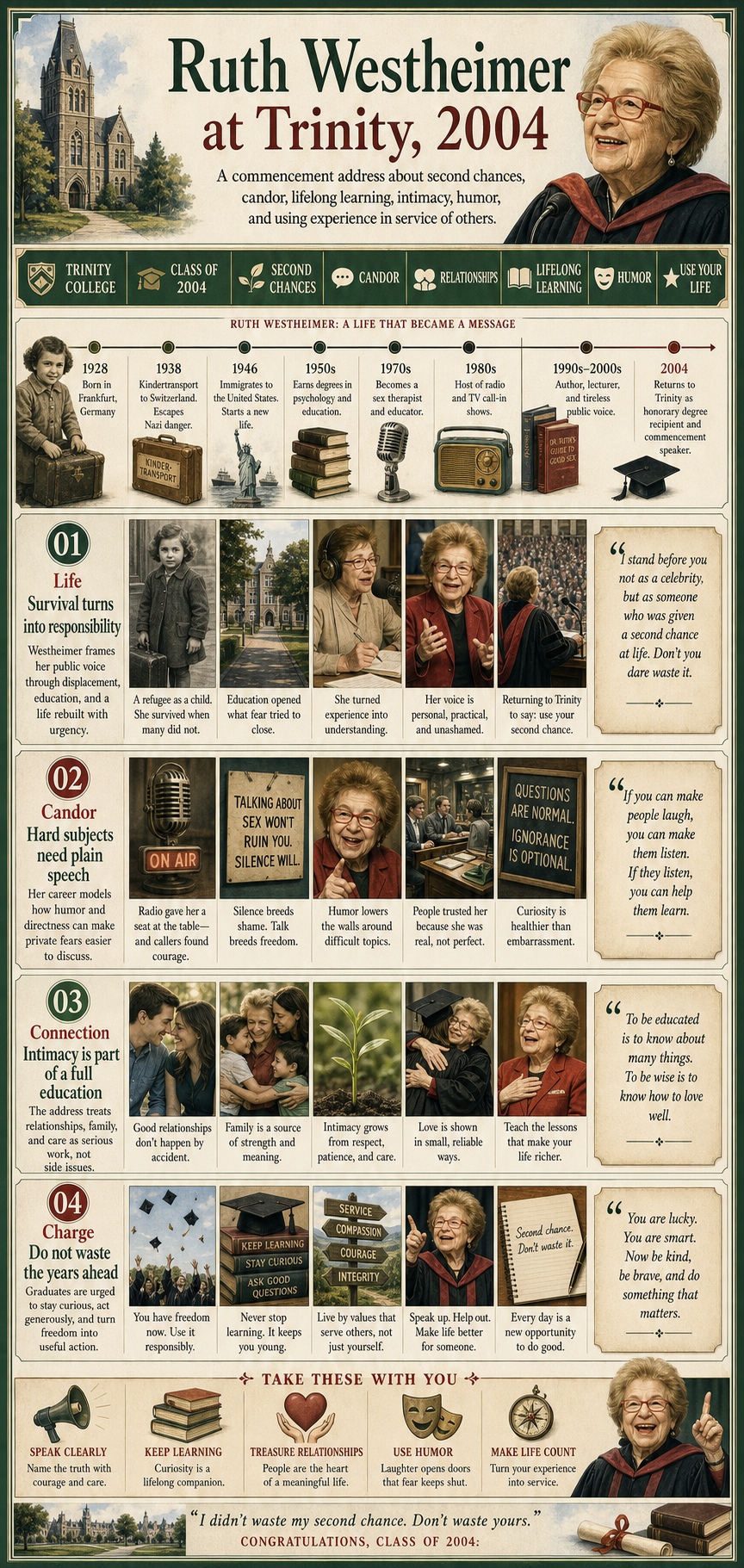 Ruth Westheimer's 2004 Trinity College commencement address infographic