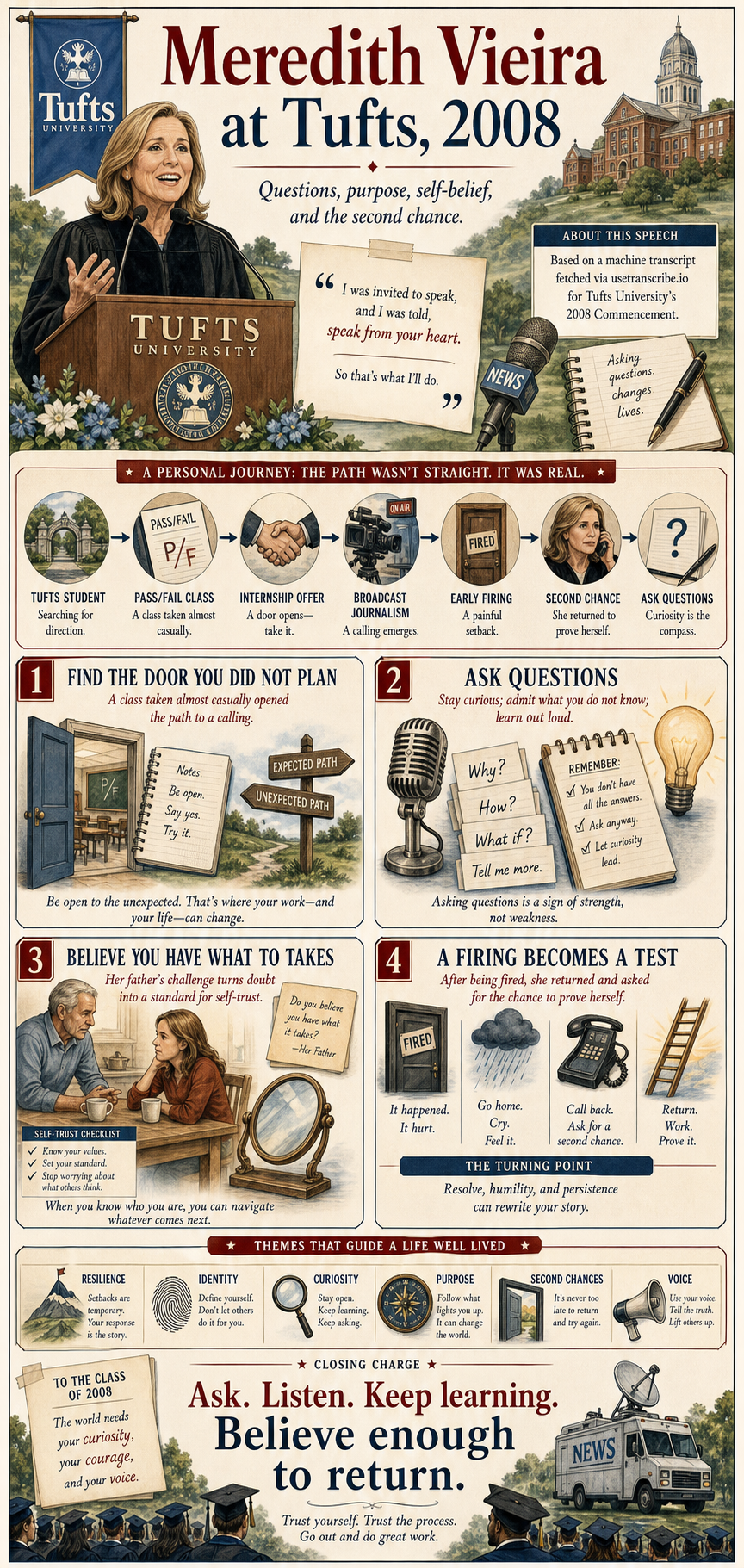 Meredith Vieira's 2008 Tufts University commencement address infographic