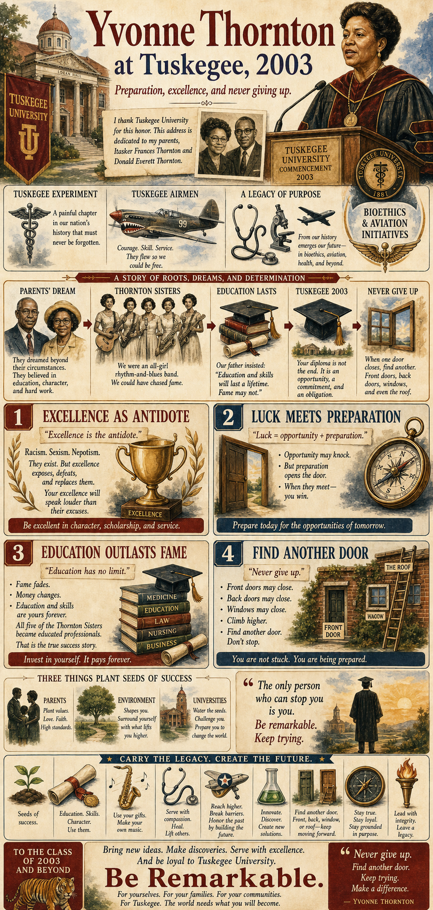 Yvonne Thornton's 2003 Tuskegee University commencement address infographic