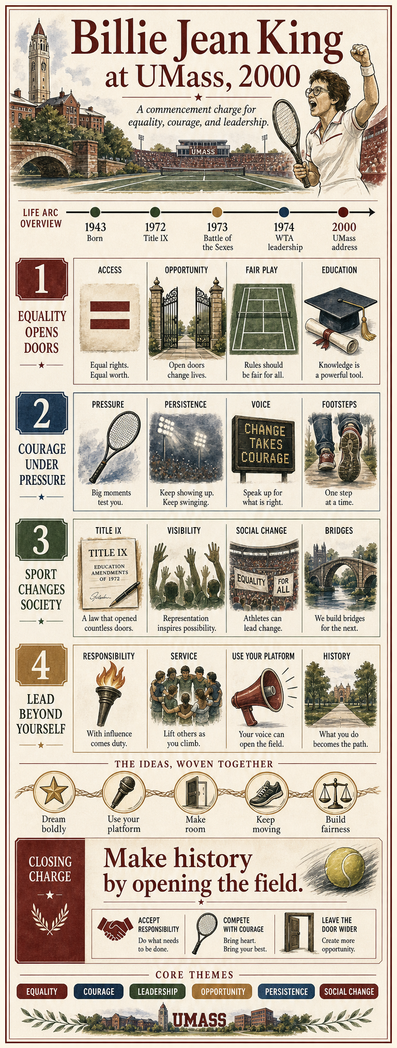 Billie Jean King's 2000 University of Massachusetts commencement address infographic