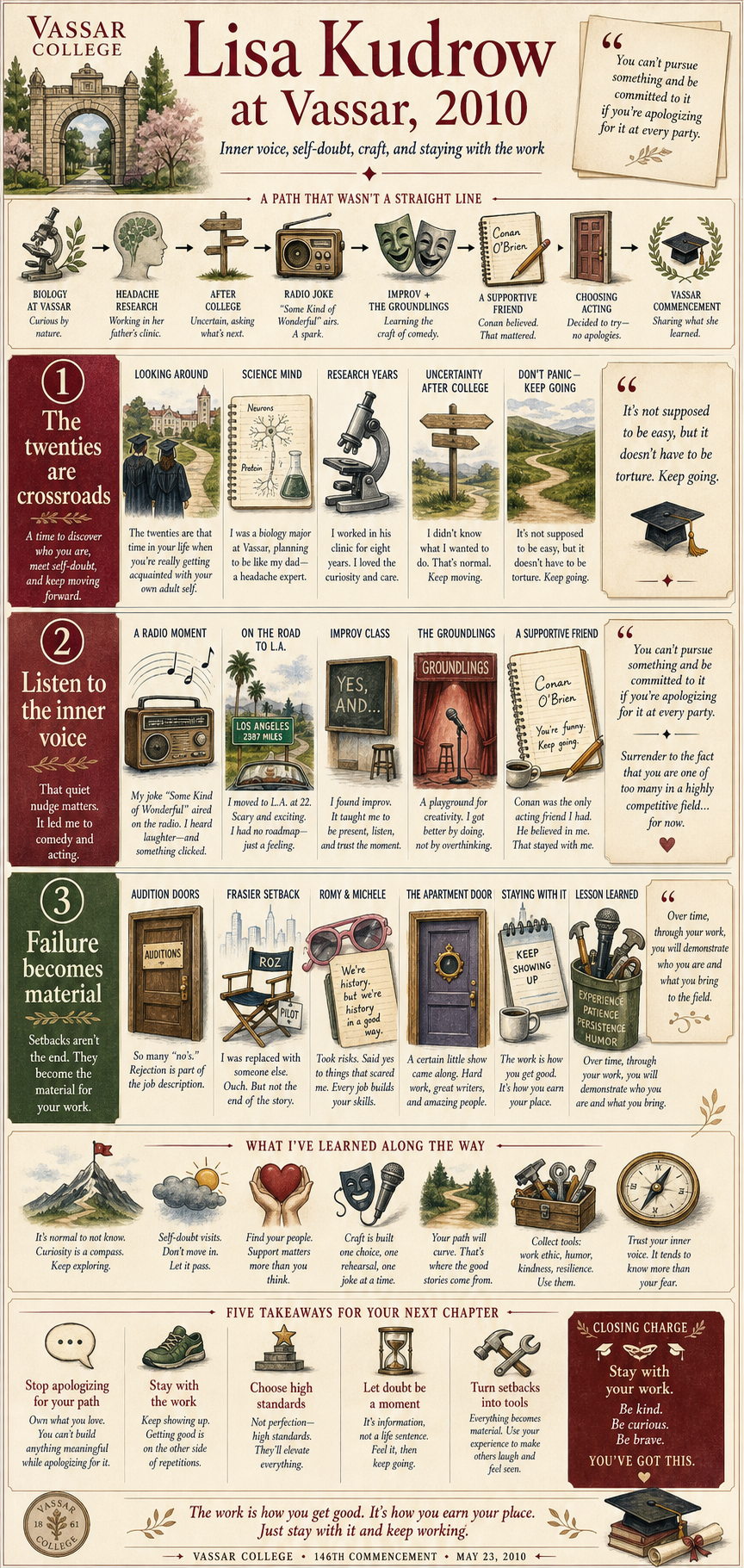 Lisa Kudrow's 2010 Vassar College commencement address infographic